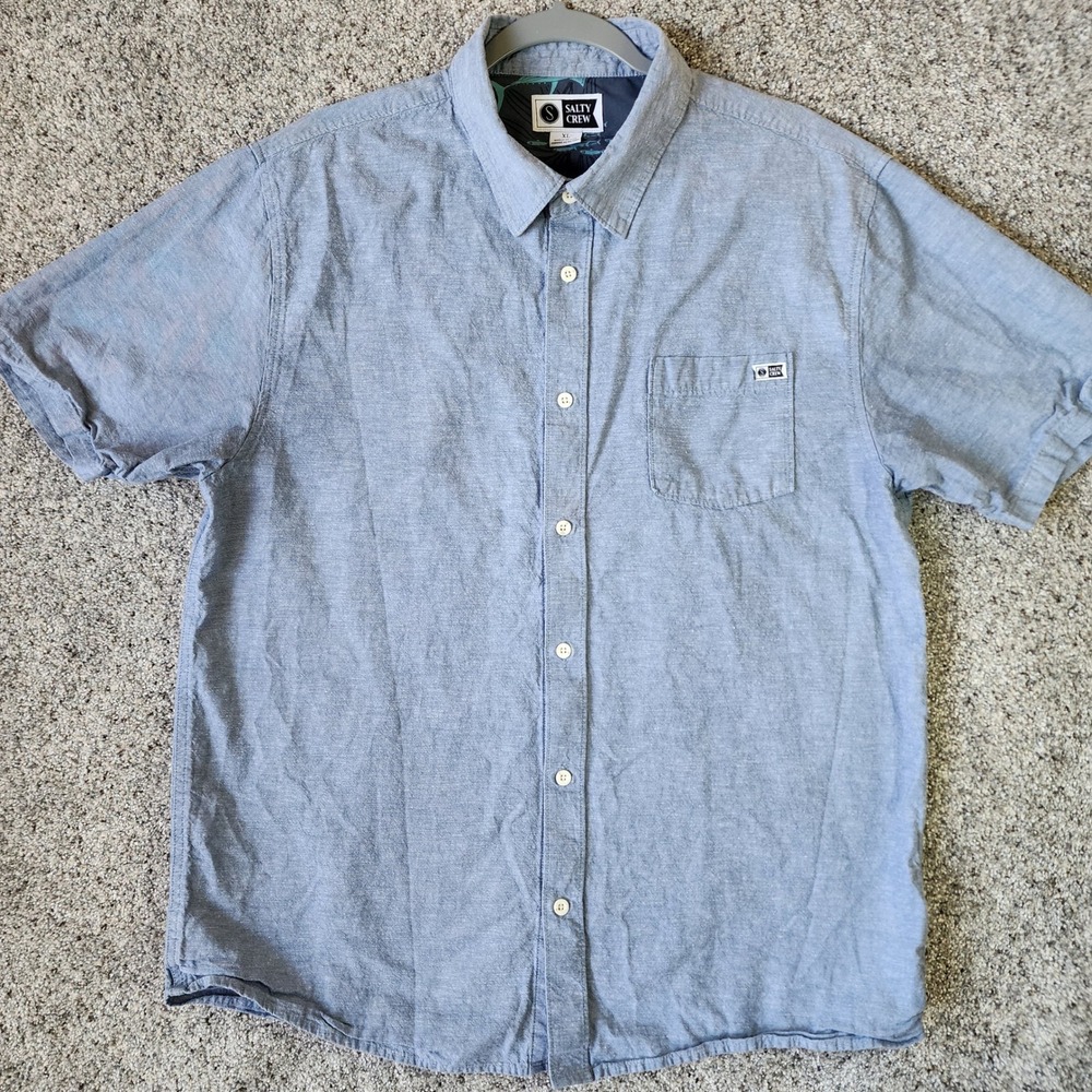 Salty Crew Button Up Shirt Mens XL Blue Hemp Blend Short Sleeve Excellent